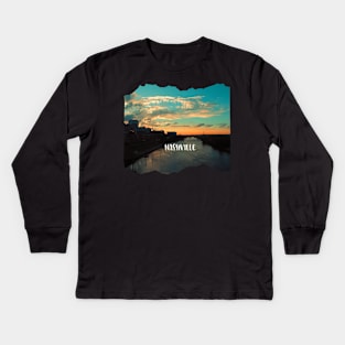 Cool sunset photography of Nashville Tennessee skyline sunset sky USA city break Kids Long Sleeve T-Shirt